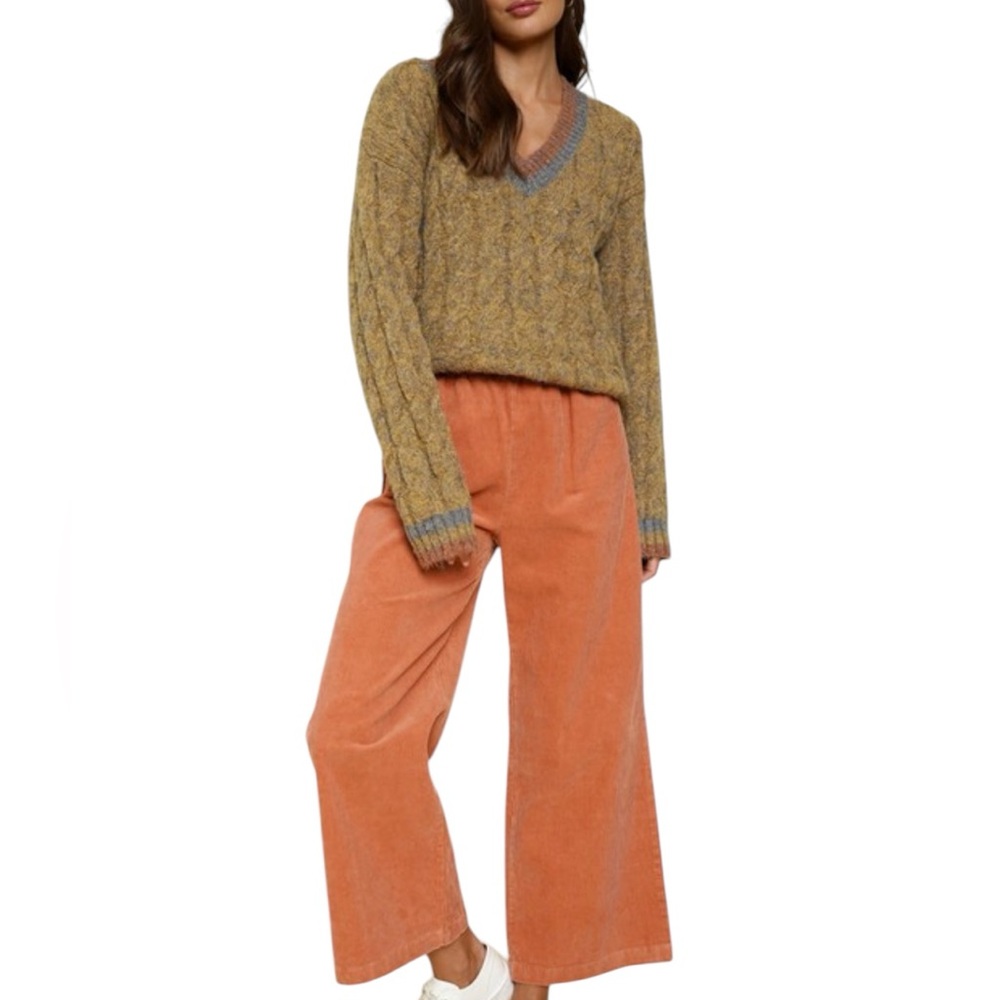 Mustard Navy Cable Knit Sweater